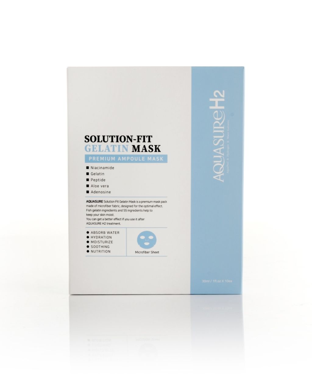 AQUASURE H2 Kezelés utáni prémium feltöltő-mélyhidratáló-bőrerősítő koreai zselatin maszk 30ml szérummal 10 db - 1 doboz